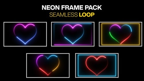 Neon Heart Shape Frame Glowing Light Border Seamless Loop Pack