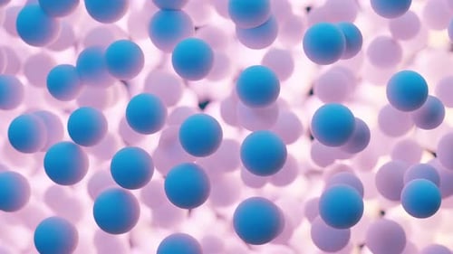 3D-Render-Illustration Blaue und rosa Kugeln Hintergrund abstrakte chemische Reaktion