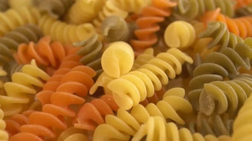 Colorful Dry Spiral Pasta Macro Close Up