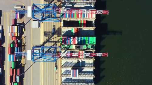 Container ship from sea port working for delivery containers shipment and container warehouse backgr