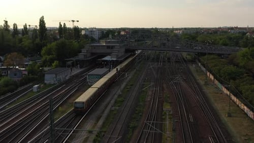Aerial View of S Bahn Train Arriving Into Station Under Bosebrucke Bridge