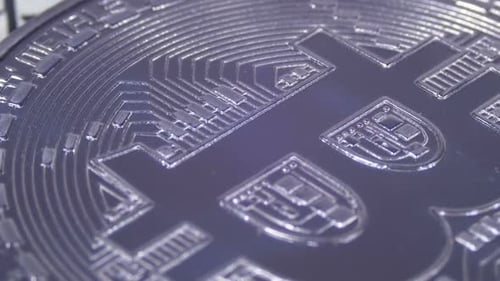 Close Up View of Silver Bitcoin Cryptocurrency