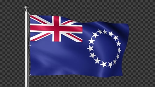Animated Cook Islands Flag Waving on Pole with Alpha
