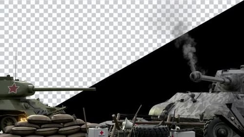 Animated Tanks in Battlefield with Smoke and Fire Alpha Channel