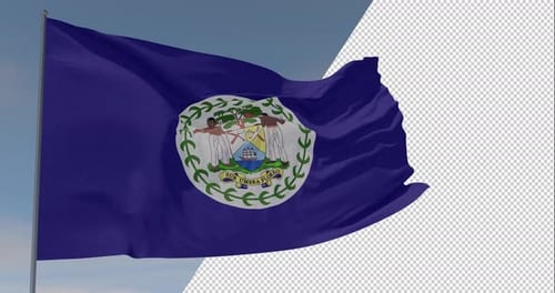 Waving Belize National Flag with Alpha Channel