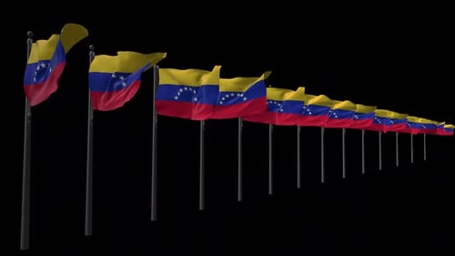 Animated Venezuelan Flags Waving in Long Row