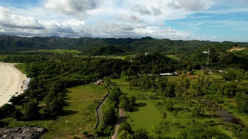 Aerial view of Selong Belanak, Tropical island with sandy beach