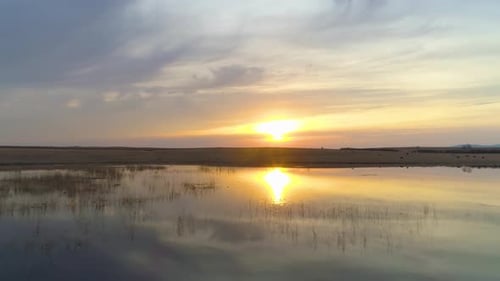 Golden Sunset Reflected in Rural Lake