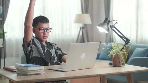 Teen Student Studying At Desk With Laptop
