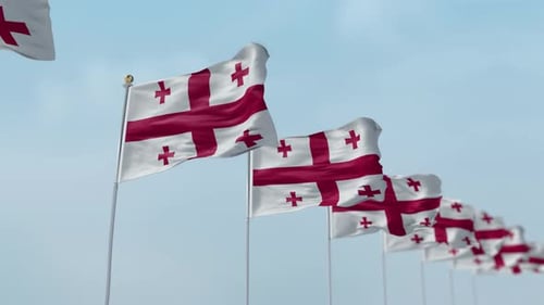 Row of Waving Georgian Flags Against a Clear Sky