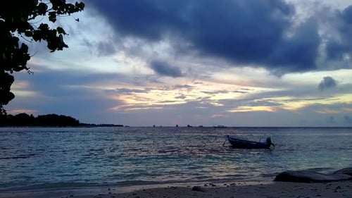 Drone aerial nature of tourist beach trip by blue ocean and sand background