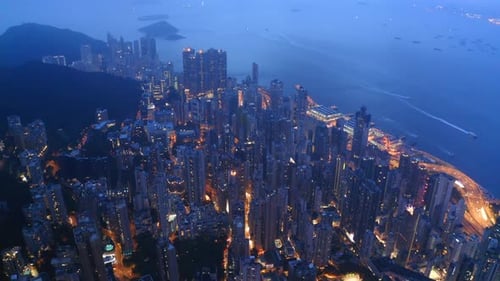 Luftaufnahme des Finanzviertels und der Geschäfte in Hongkong, Republik China.