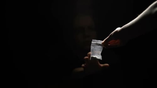 Drug Addicted Woman Sitting in Darkness Taking Dose of Narcotic Powder, Overdose