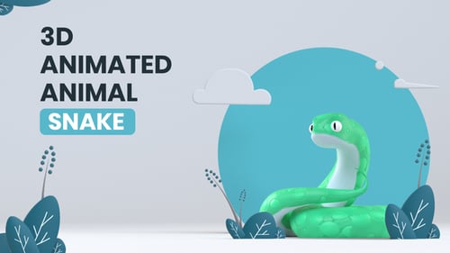 Cute Animated Green Snake Looking Around