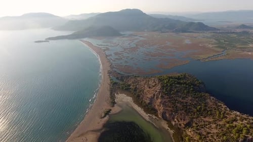 Aerial Swamp Wetland and Lake Next to Reed Delta by Sea