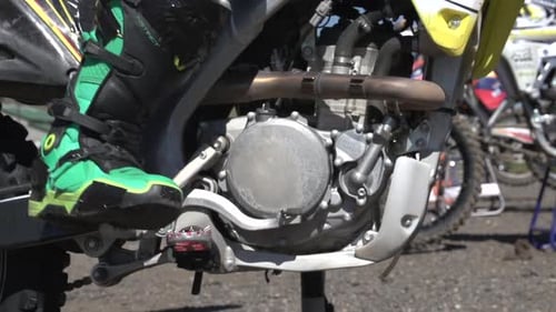 Motorcycle Engine and Foot Gear in Action
