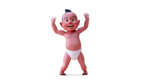 Lustiger 3D-Cartoon eines springenden Babys