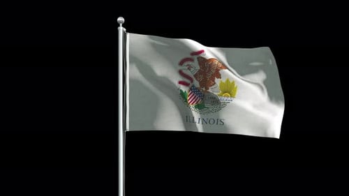 Realistic Waving Flag of Illinois with Alpha Channel