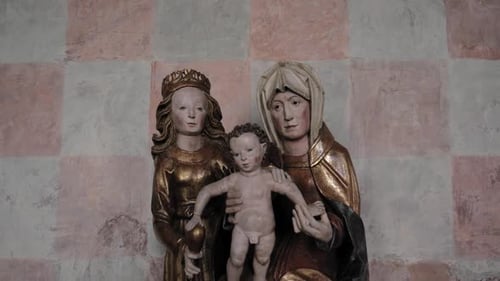 Antique Holy Family Sculpture Inside The Warmian Museum In Lidsbark, Warmia-Masurian Voivodeship, Po