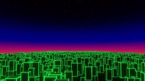 Seamless Flight Over the Futuristic Neon City