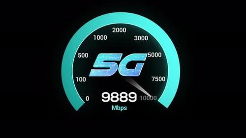 5G Internet Speedometer Digital Data Network Animation