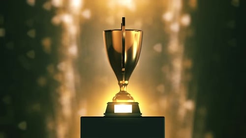 Glowing Golden Trophy Rotation for Awards and Recognition