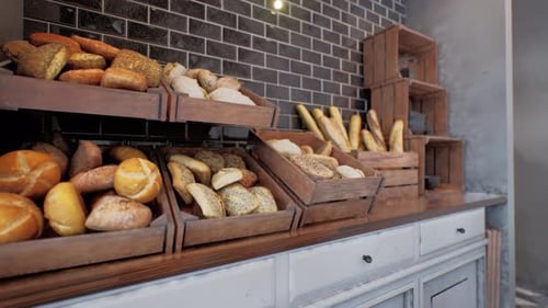 Fresh Bread on Shelves in Bakery