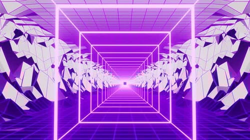 Light Purple Neon Square On The Mountains Background Vj Loop Tunnel 4K