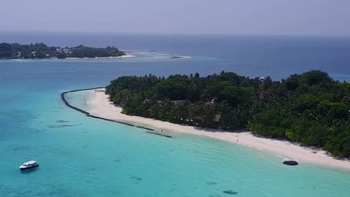 Aerial drone landscape of resort beach by blue sea and sand background