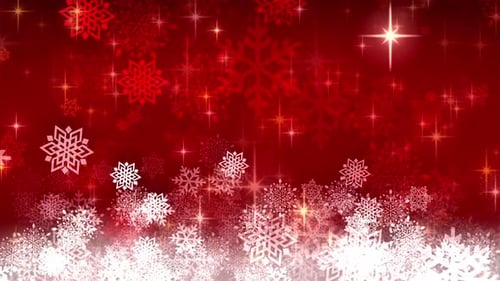 Animated Christmas Snowflakes and Stars Festive Red Background Loop