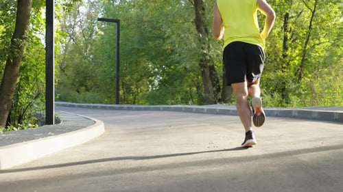Low Shot of Jogger on Road in Park