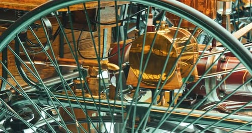 Vintage Automobile Engine and Wheel Close Up