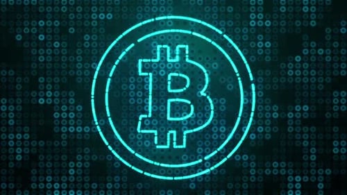 Glowing Bitcoin Cryptocurrency Symbol in Digital Neon Style