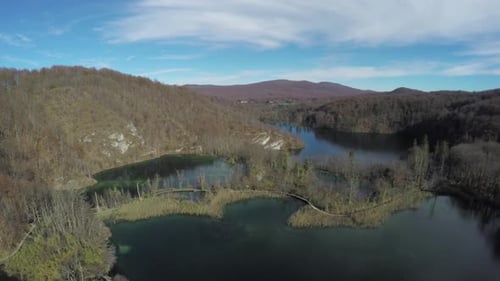 Vue aérienne des lacs de Plitvice