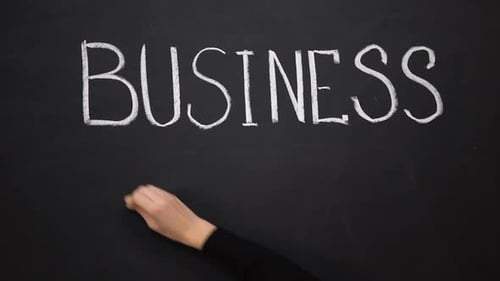 Business Written on Blackboard, Startup Development, Motivation and Inspiration