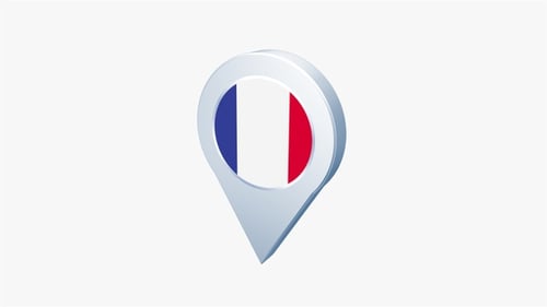 Animated 3D French Flag Location Pin Icon