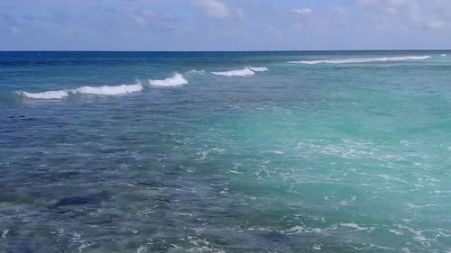 Drone seascape of bay beach time by lagoon with sand background
