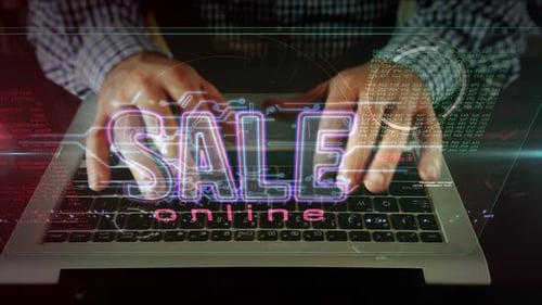 Venda com homem digitando em um teclado de computador