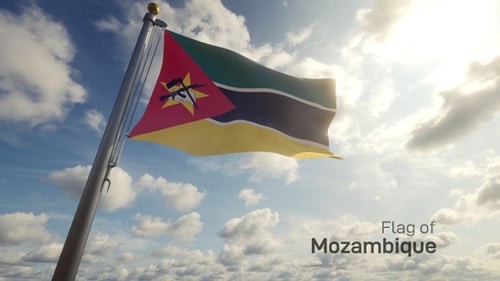 Realistic Mozambique Flag Waving in Blue Sky
