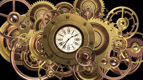 Steampunk Clock and Gears Mechanism Seamless Loop Animation