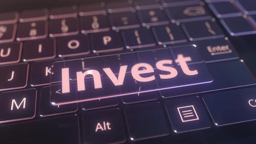 Futuristic Computer Keyboard and Transparent Invest Key