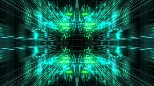 Abstract futuristic sci fi warp tunnel with particle grid.