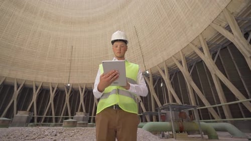 Engineer working inside Cooling tower in power plant.