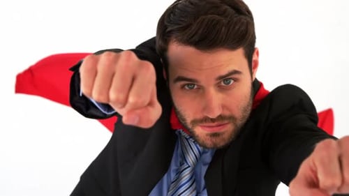 Homme d'affaires se faisant passer pour un super héros