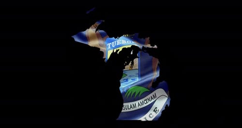 Hintergrund mit wehender Flagge des Bundesstaates Michigan. Alpha-Kanal
