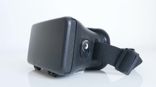 ZAJECAR, SERBIA - OCTOBER 2016 Virtual reality 3D 360 headset on white background close-up slow ti