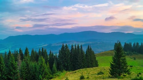 The Mountain Valley on Background of Sunset