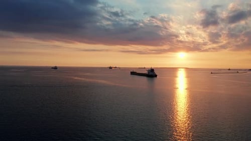 Aerial view of the ultra large cargo ship