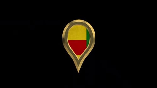 3D Golden Map Pin with Benin Flag Animation