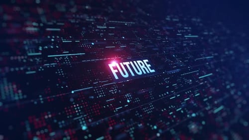 Glowing Future Text Over Abstract Digital Data Background